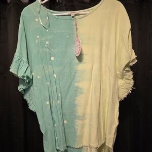 Umgee Green and Yellow Tie-Dye Blouse